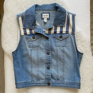 FOREVER 21 blue and white striped cut off collared denim jacket top